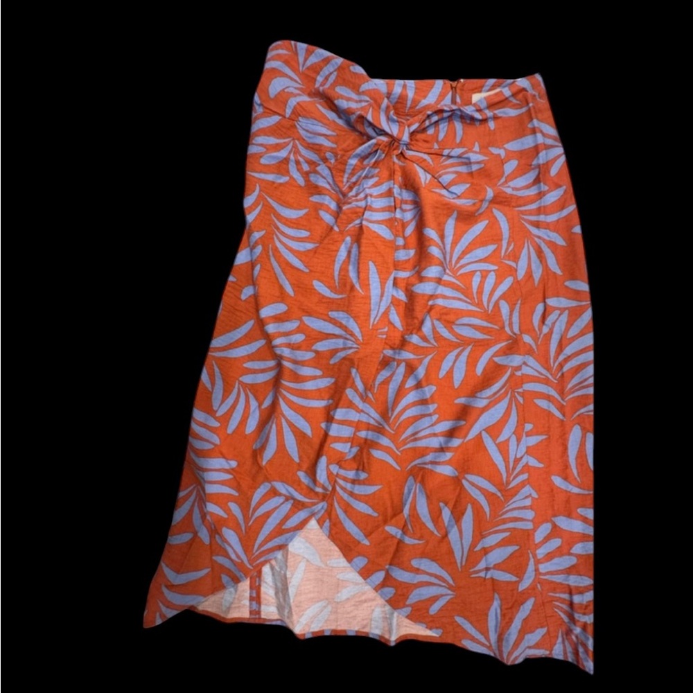 LOFT Terracotta and Periwinkle Patterned Skirt